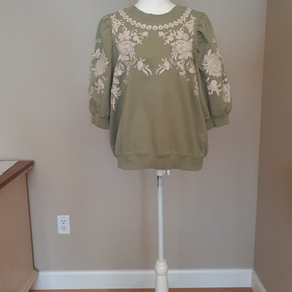 Anthropologie Embroidered Short Sleeve Sweatshirt - Picture 5 of 13